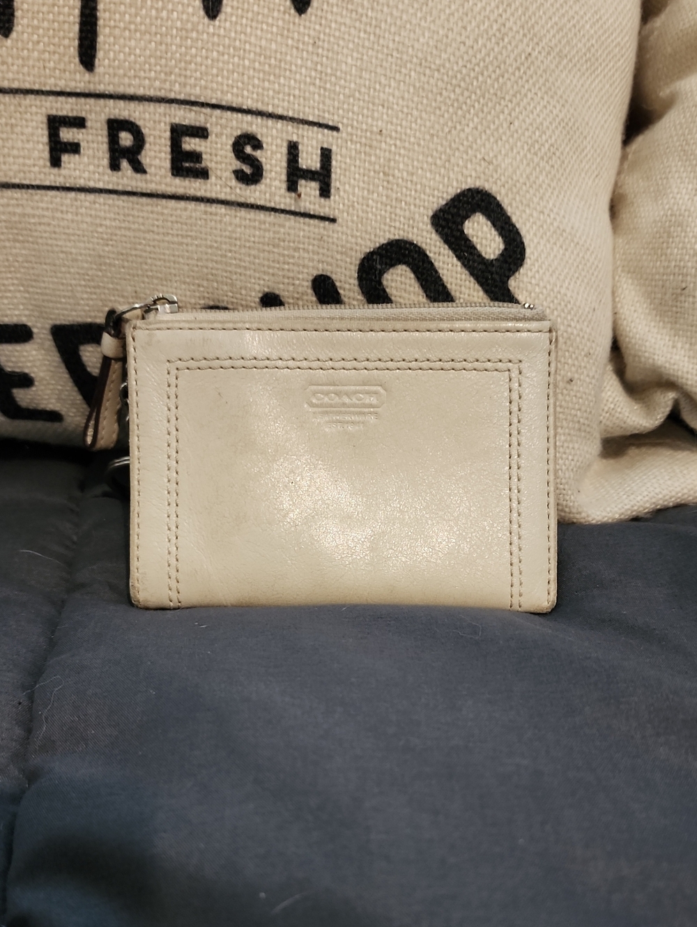 Coach Cream Leather Zip Card Case Wallet